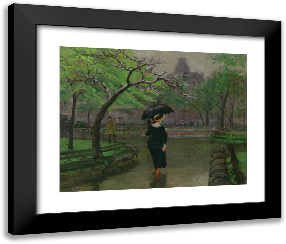 Spring Rain, New York 24x20 Black Modern Wood Framed Art Print Poster by Sloan, John French