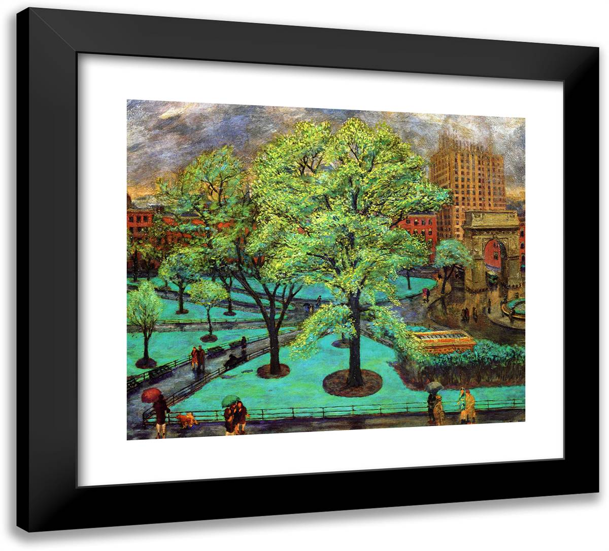 Spring. Washington Square 22x20 Black Modern Wood Framed Art Print Poster by Sloan, John French