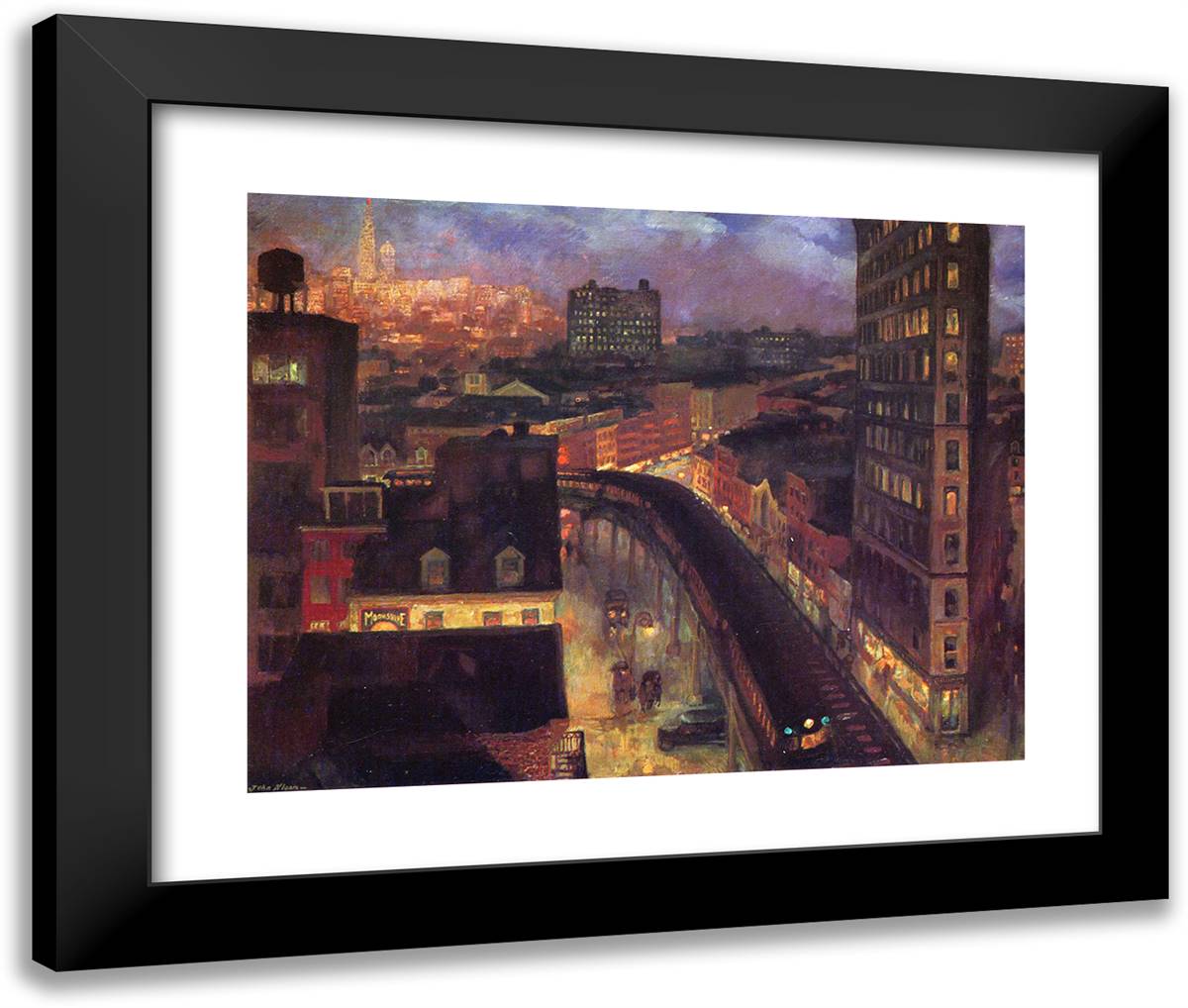 The City from Greenwich VIllage 24x20 Black Modern Wood Framed Art Print Poster by Sloan, John French