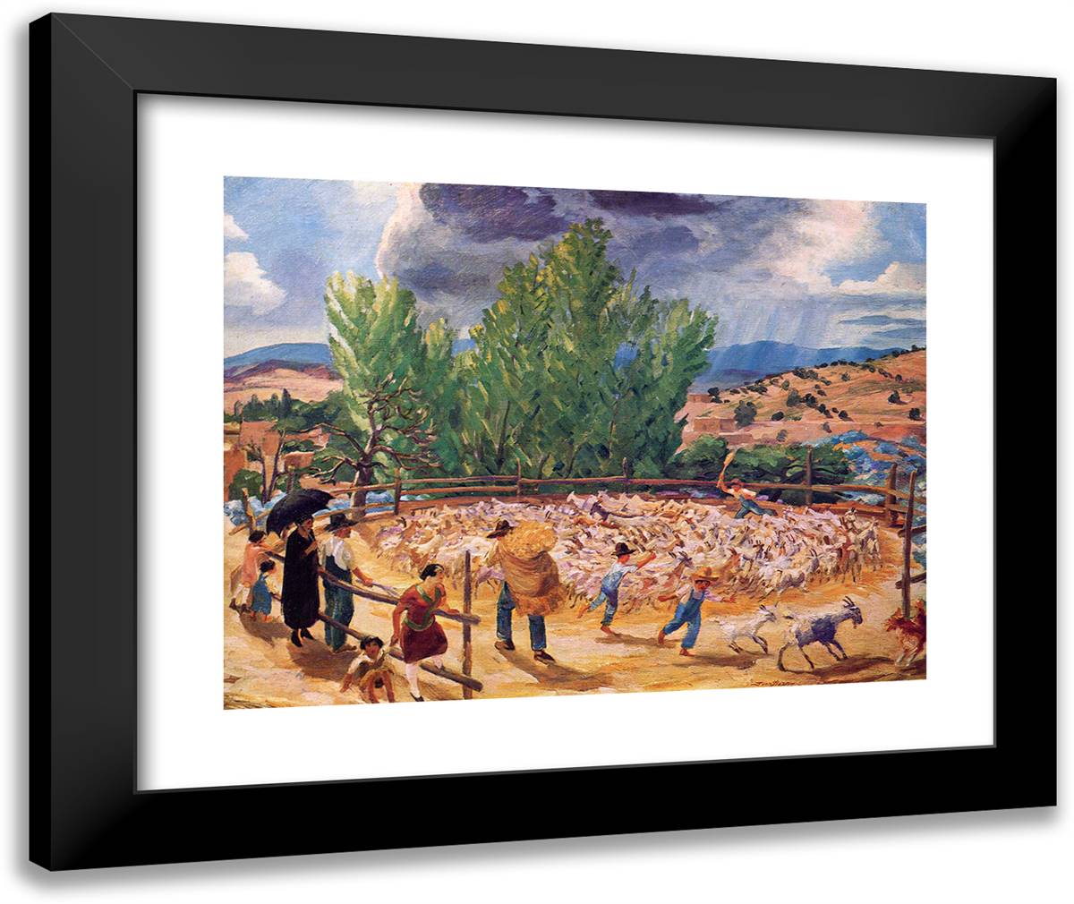 Threshing Floor, Santa Fe 24x20 Black Modern Wood Framed Art Print Poster by Sloan, John French