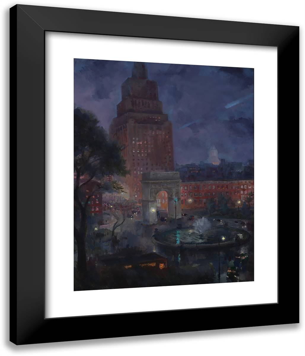Wet Night, Washington Square 20x24 Black Modern Wood Framed Art Print Poster by Sloan, John French