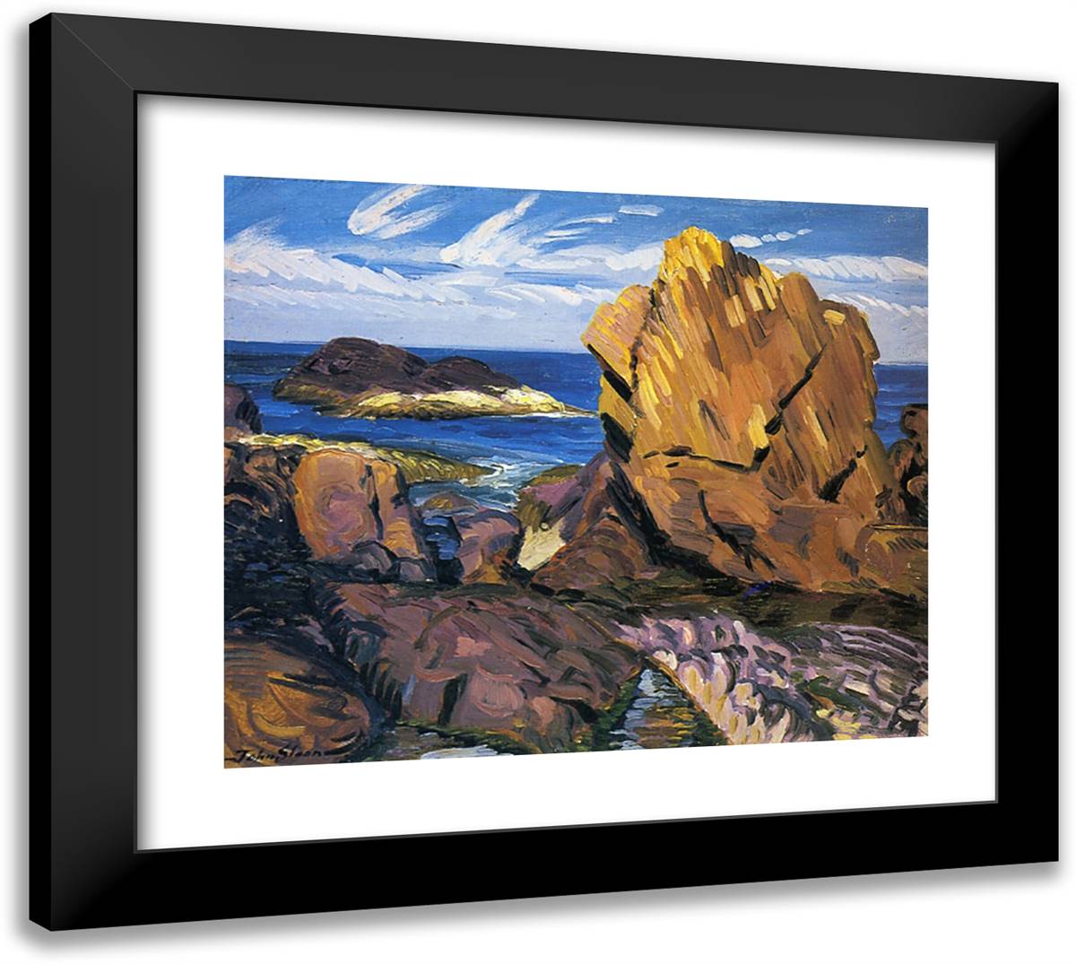 Yellow Rock, Gloucester 22x20 Black Modern Wood Framed Art Print Poster by Sloan, John French