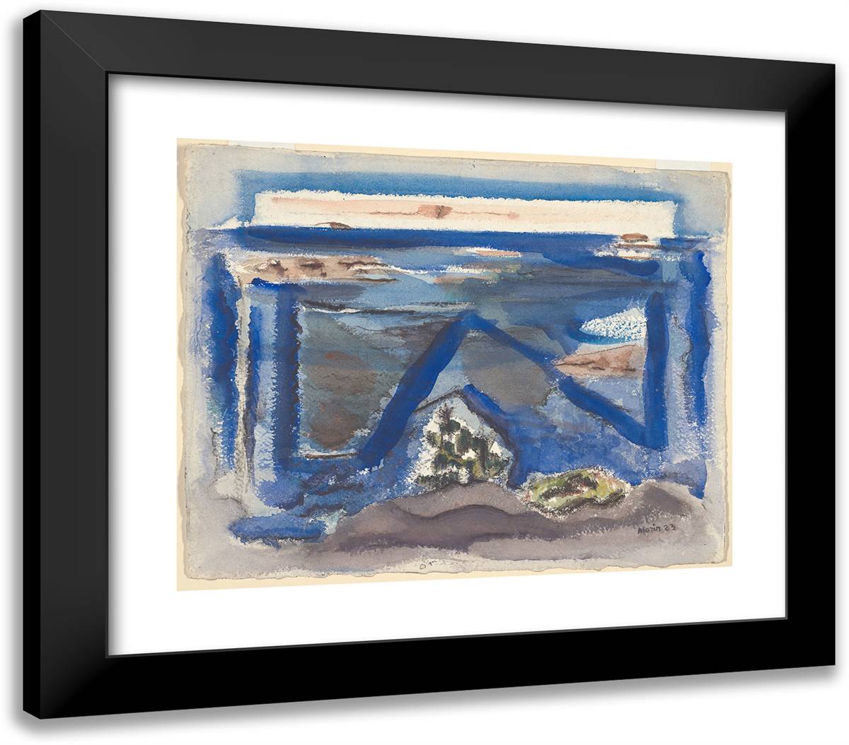 Blue Sea (Recto); Sheet of Sketches (Verso) 23x20 Black Modern Wood Framed Art Print Poster by Marin, John