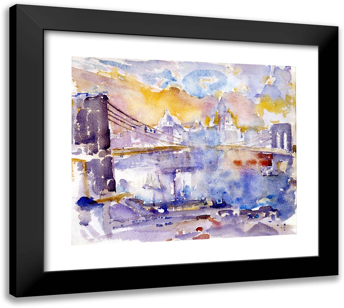 Brooklyn Bridge 22x20 Black Modern Wood Framed Art Print Poster by Marin, John