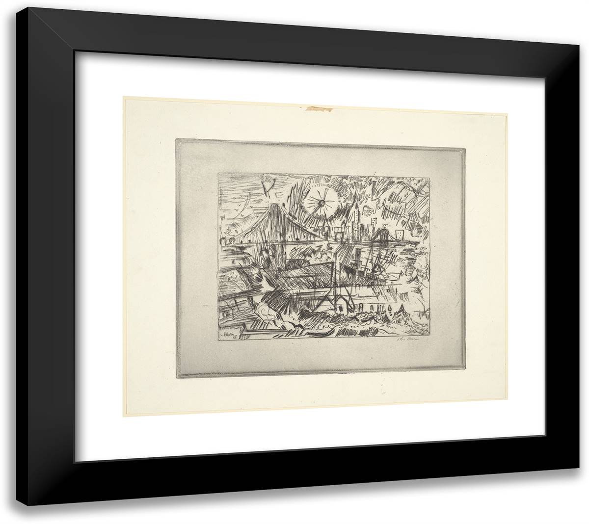 Brooklyn Bridge from Brooklyn (The Sun) 22x20 Black Modern Wood Framed Art Print Poster by Marin, John