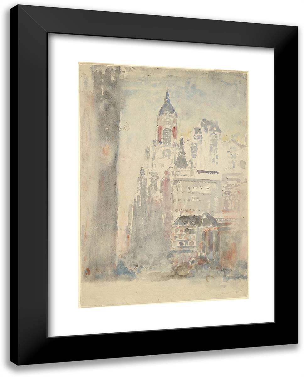 Buildings, One with Tower 19x24 Black Modern Wood Framed Art Print Poster by Marin, John