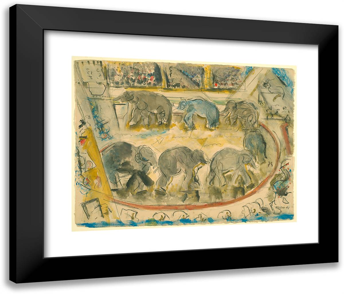 Circus Elephants 24x20 Black Modern Wood Framed Art Print Poster by Marin, John