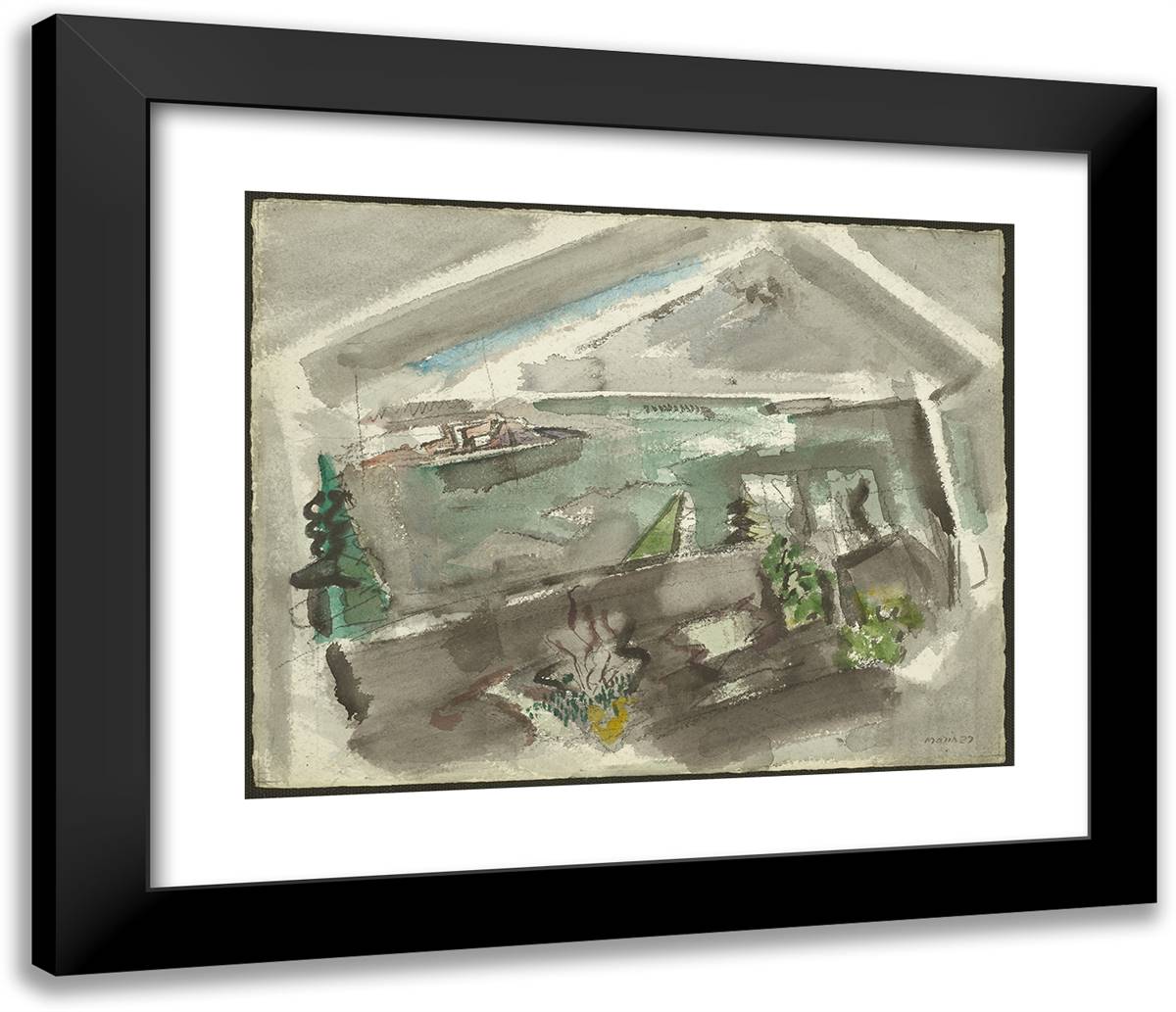 Deer Isle, Maine, Probably Movement No. 12Boats and Pertaining Thereto 23x20 Black Modern Wood Framed Art Print Poster by Marin, John