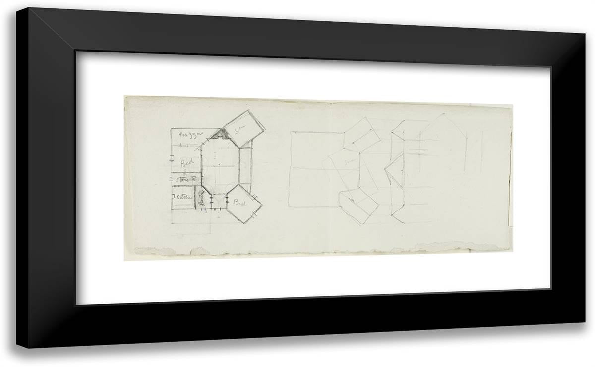 Floor Plans for a House 24x15 Black Modern Wood Framed Art Print Poster by Marin, John