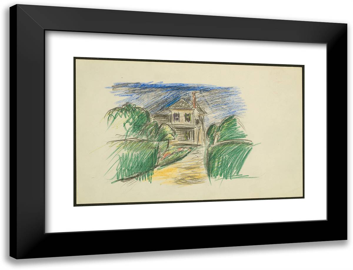 House with Hedges and Path 24x18 Black Modern Wood Framed Art Print Poster by Marin, John
