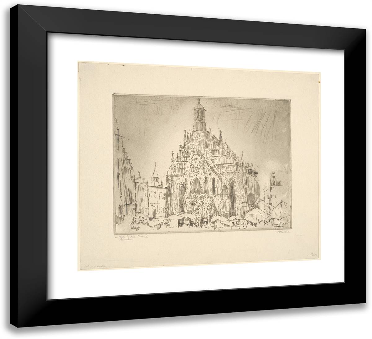 Marketplace, Frauen Kirche, Nuremberg 22x20 Black Modern Wood Framed Art Print Poster by Marin, John