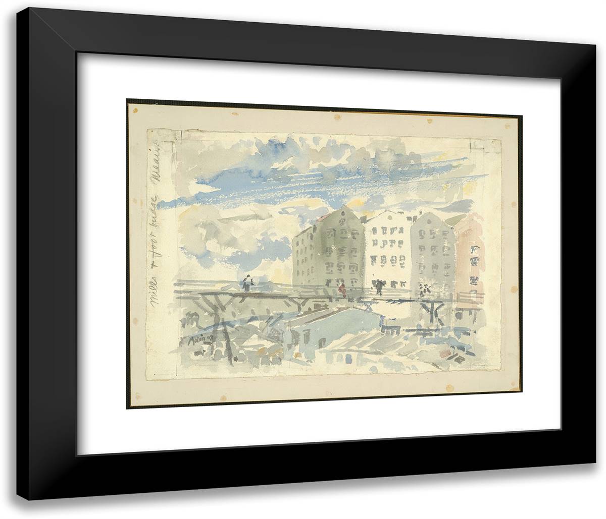 Mills and Footbridge, Meaux 23x20 Black Modern Wood Framed Art Print Poster by Marin, John