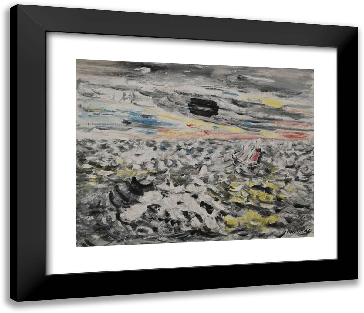 Movement in Greys and Yellows 23x20 Black Modern Wood Framed Art Print Poster by Marin, John