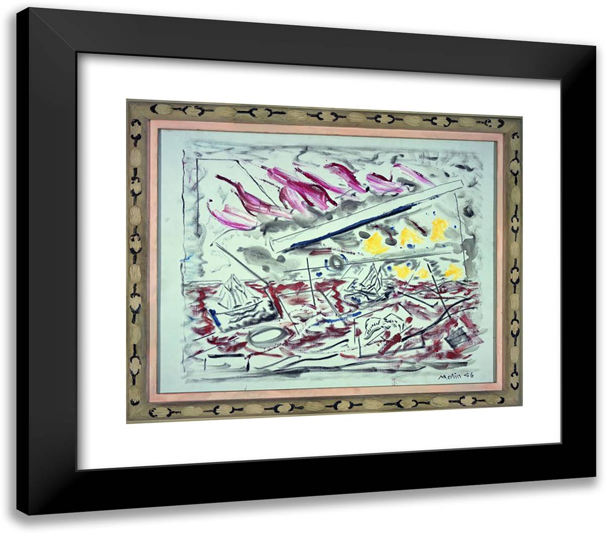 Movement in Red 23x20 Black Modern Wood Framed Art Print Poster by Marin, John