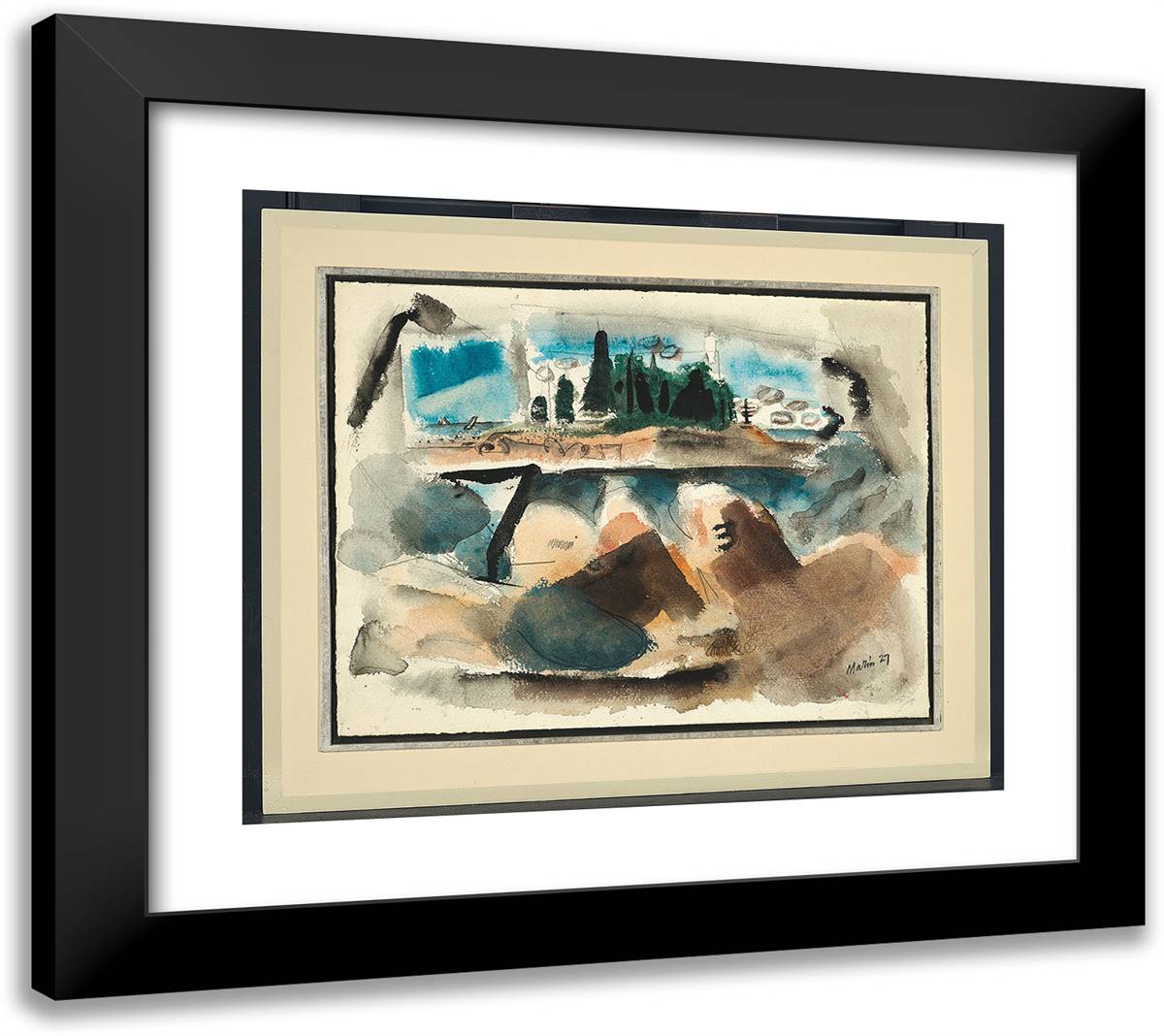 Movement No 23-The Sea and Pertaining Thereto 22x20 Black Modern Wood Framed Art Print Poster by Marin, John