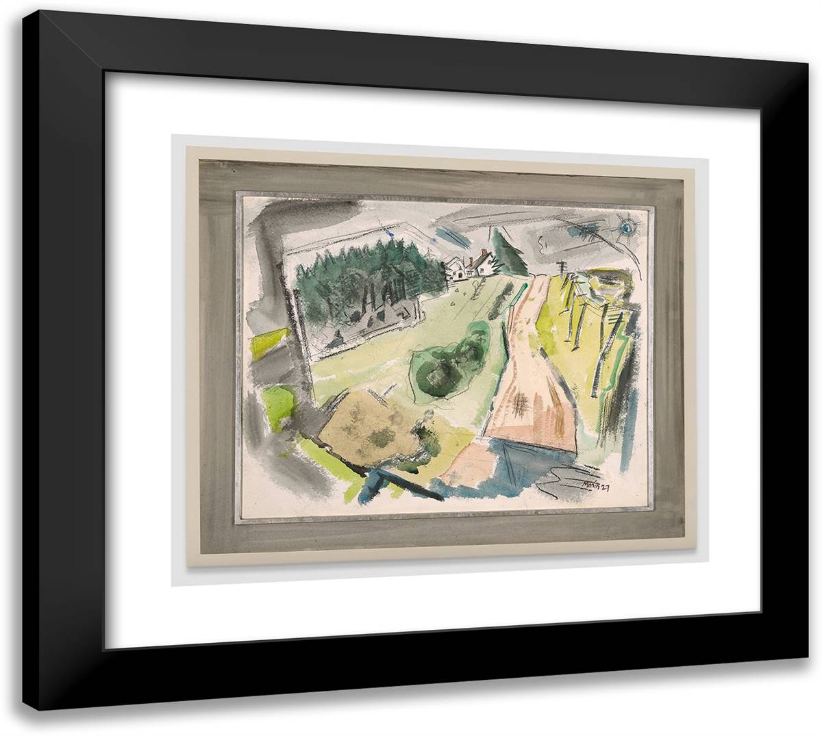 Movement No 24-Pertaining to Deer Isle-The Road 22x20 Black Modern Wood Framed Art Print Poster by Marin, John