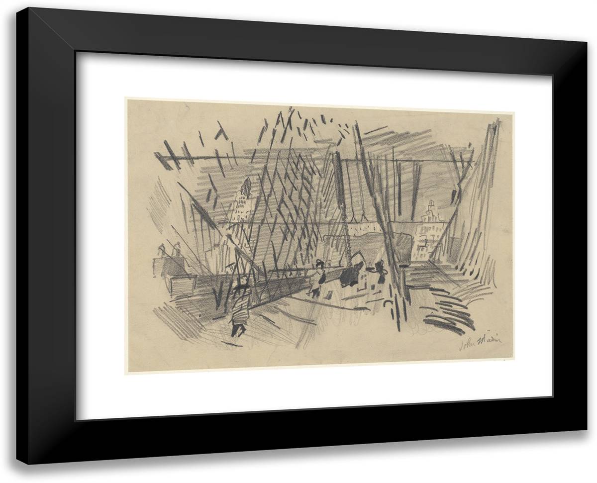 Pedestrians on Brooklyn Bridge 24x19 Black Modern Wood Framed Art Print Poster by Marin, John