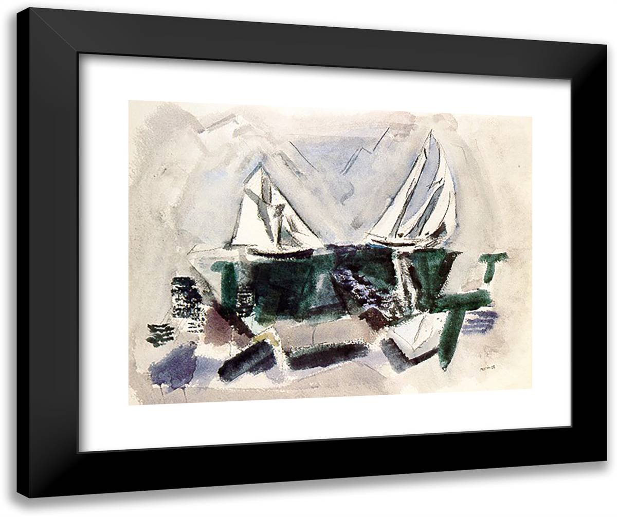 Schooner Yachts, Deer Isle, Maine 24x20 Black Modern Wood Framed Art Print Poster by Marin, John
