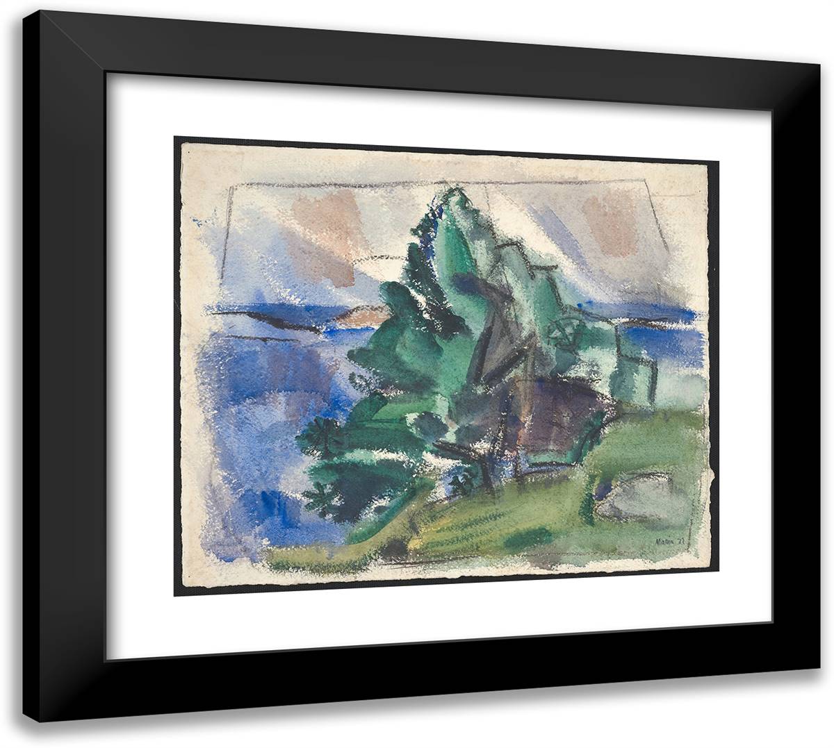 The Tree, Bare Island, Maine 22x20 Black Modern Wood Framed Art Print Poster by Marin, John