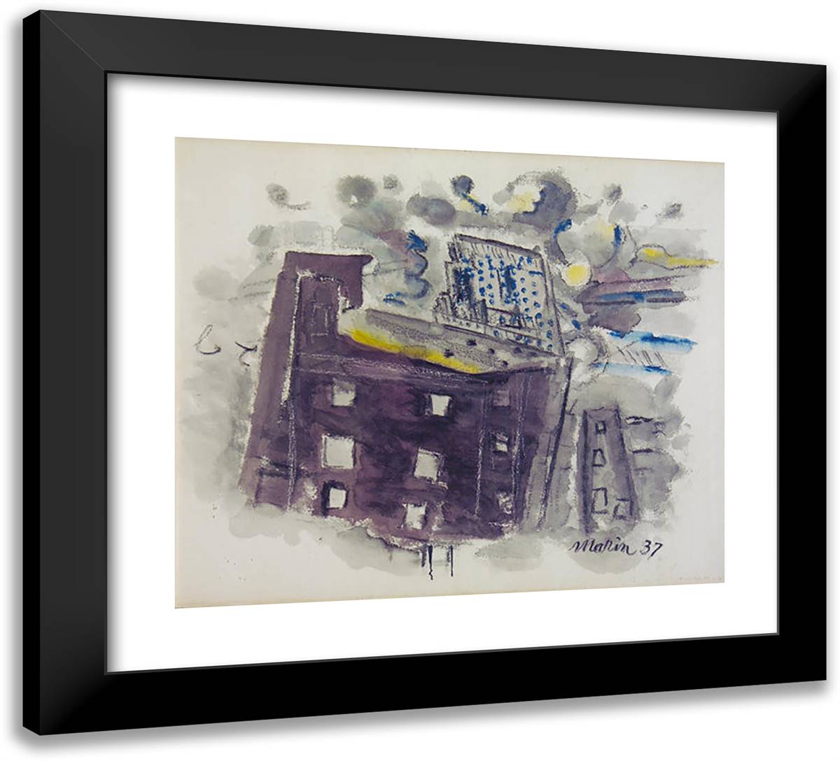 Top of Radio City, New York City 22x20 Black Modern Wood Framed Art Print Poster by Marin, John