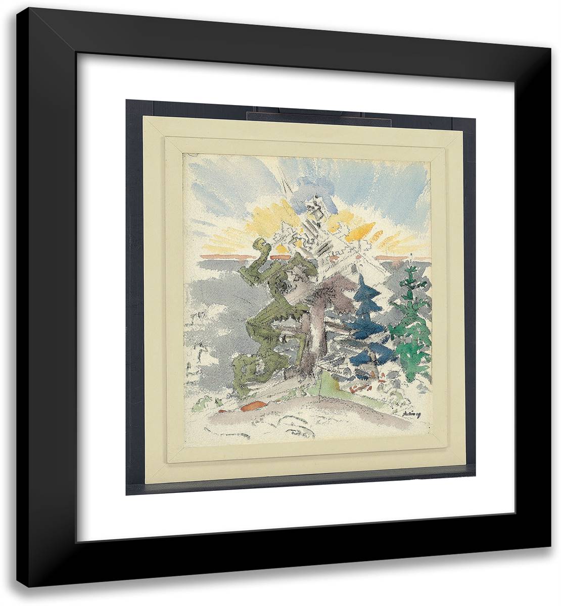 Tree and Sea, Maine 20x22 Black Modern Wood Framed Art Print Poster by Marin, John