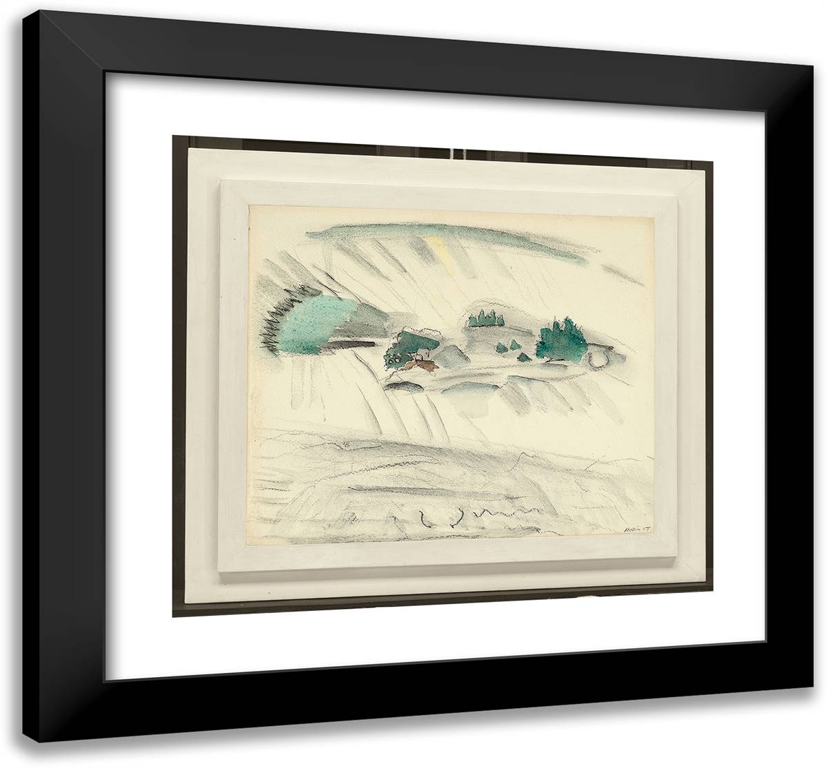 Untitled (Green and White) 21x20 Black Modern Wood Framed Art Print Poster by Marin, John