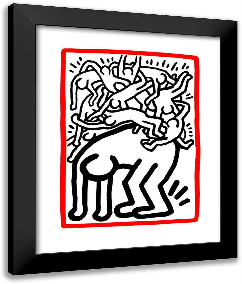Fight Aids Worldwide 20x24 Black Modern Wood Framed Art Print Poster by Haring, Keith