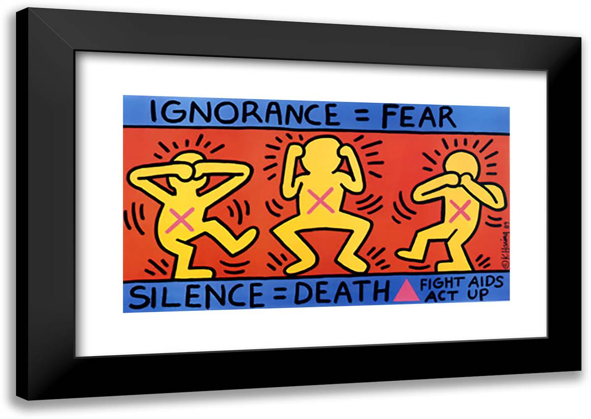 Ignorance = Fear 24x17 Black Modern Wood Framed Art Print Poster by Haring, Keith