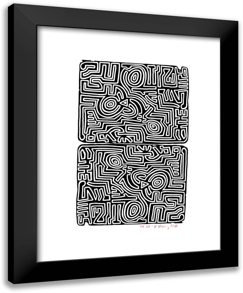 Labyrinth 19x24 Black Modern Wood Framed Art Print Poster by Haring, Keith
