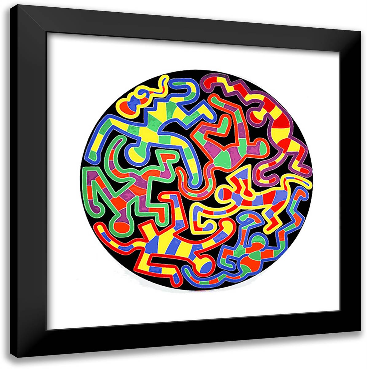 Monkey Puzzle 20x20 Black Modern Wood Framed Art Print Poster by Haring, Keith