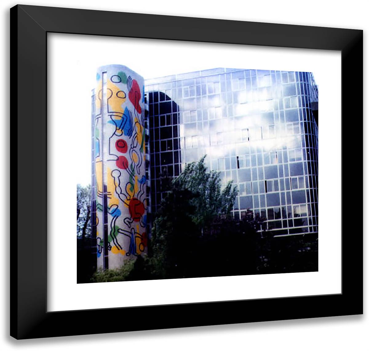 Paris Mural 21x20 Black Modern Wood Framed Art Print Poster by Haring, Keith
