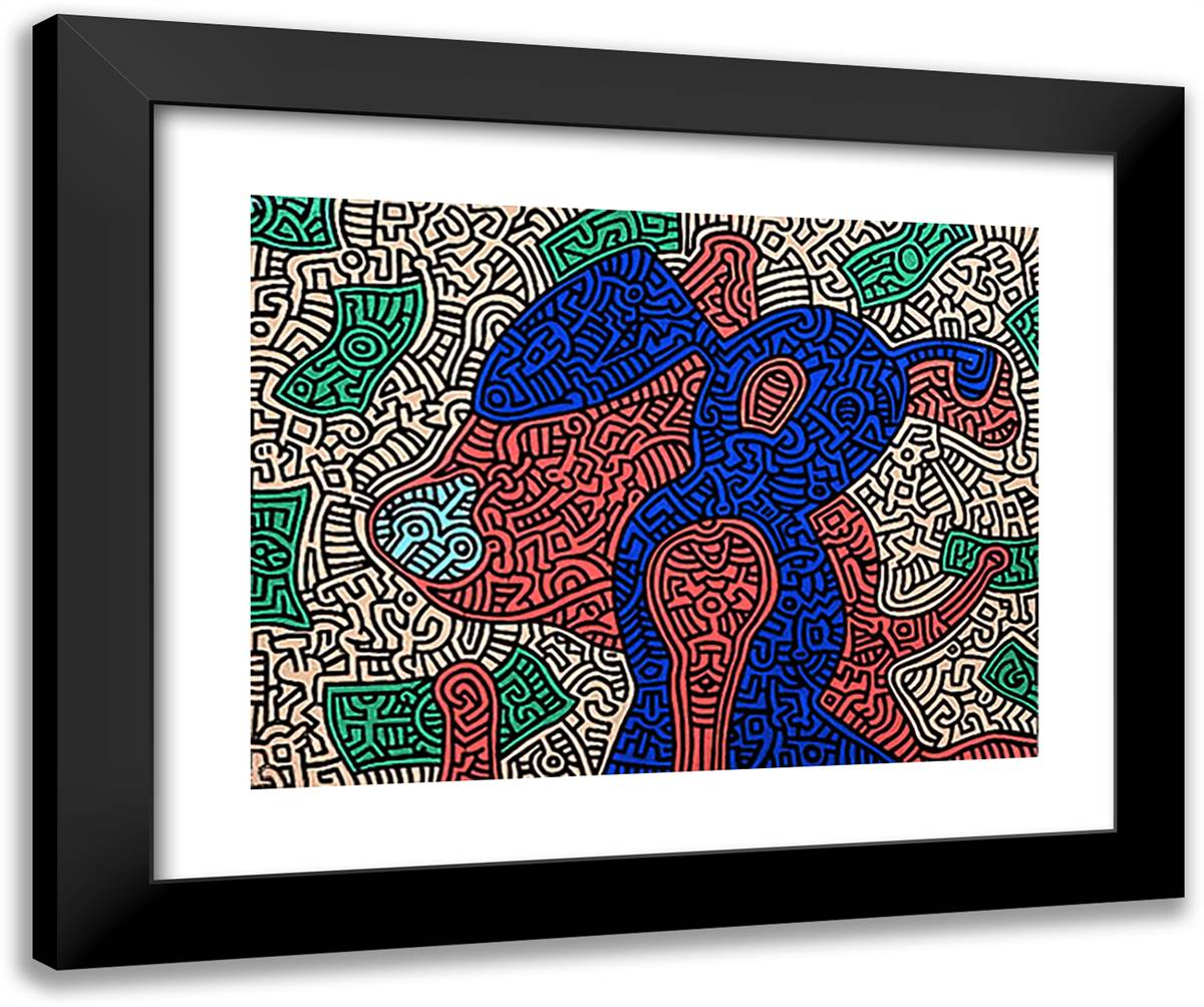 Piglet Goes Shopping 24x20 Black Modern Wood Framed Art Print Poster by Haring, Keith