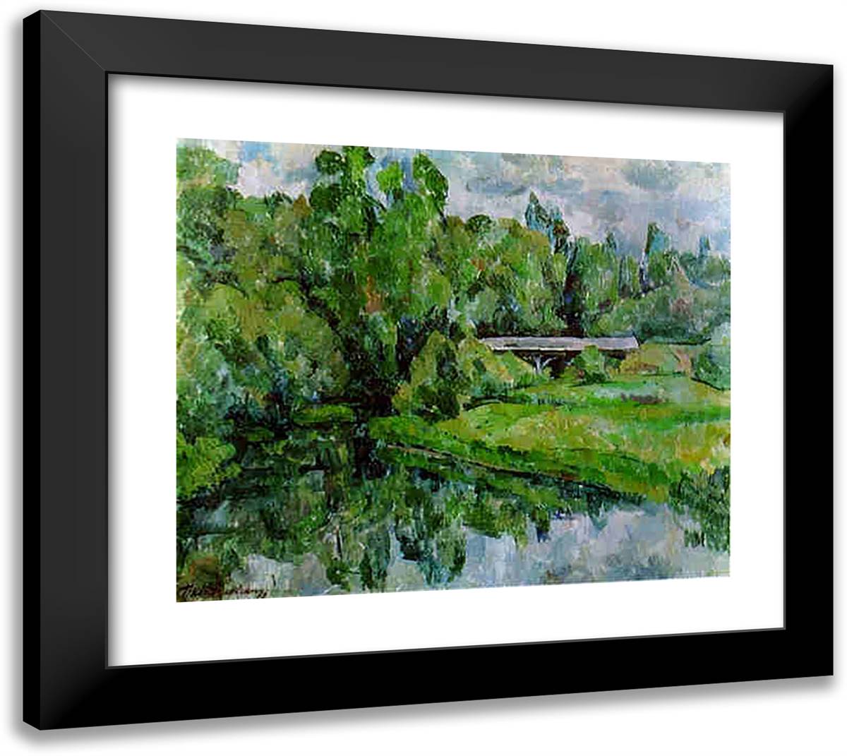 A Bridge. the Vorya River. Abramtsevo. 22x20 Black Modern Wood Framed Art Print Poster by Konchalovsky, Piotr