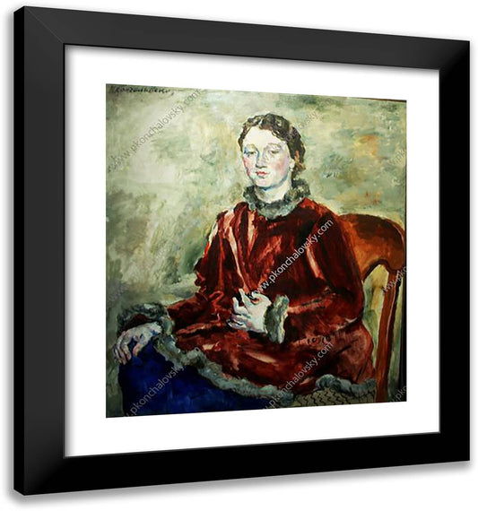 A Girl in a Velvet Coat 20x21 Black Modern Wood Framed Art Print Poster by Konchalovsky, Piotr