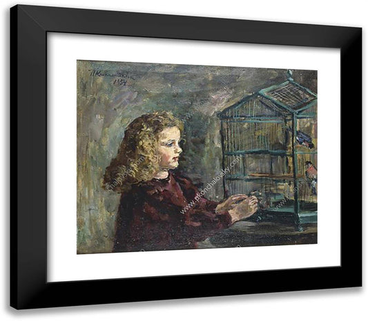 A Girl with a Bird 23x20 Black Modern Wood Framed Art Print Poster by Konchalovsky, Piotr