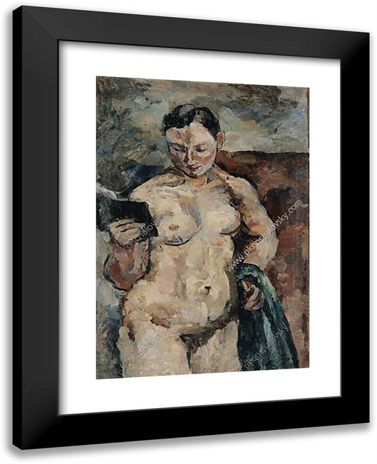 A Girl with a Book 19x24 Black Modern Wood Framed Art Print Poster by Konchalovsky, Piotr