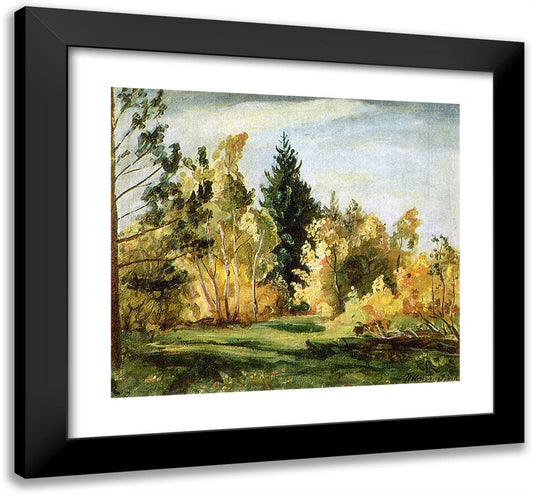 A Ray of Sunlight. the Forest. 21x20 Black Modern Wood Framed Art Print Poster by Konchalovsky, Piotr