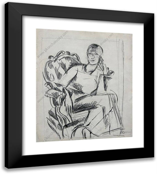 A Sketch of a Female Figure, Seated in a Chair for the Portrait of Actress VIzarova 20x22 Black Modern Wood Framed Art Print Poster by Konchalovsky, Piotr