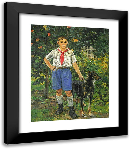 Andron with a Dog 20x23 Black Modern Wood Framed Art Print Poster by Konchalovsky, Piotr