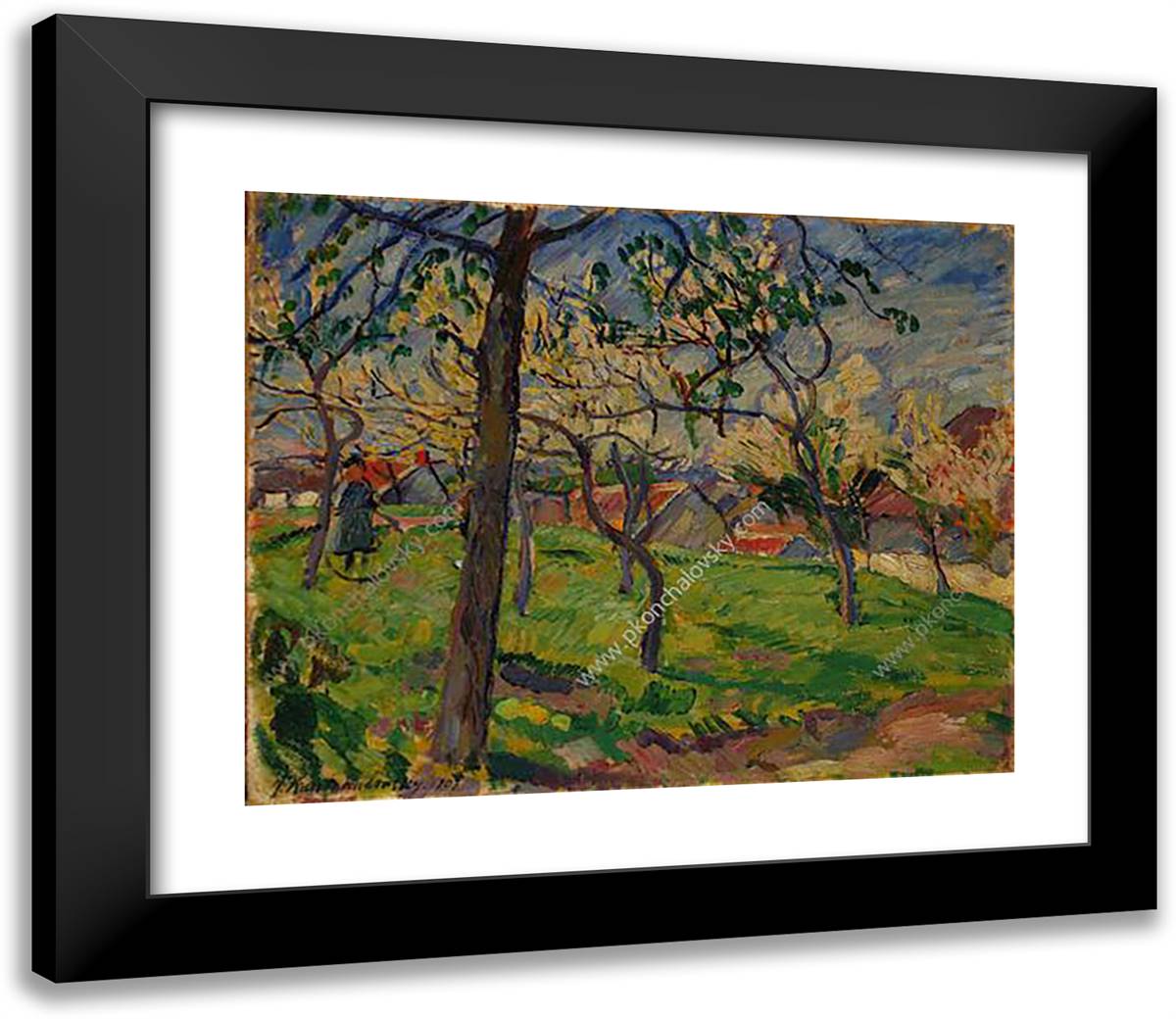 Apple Tree in Blossom 23x20 Black Modern Wood Framed Art Print Poster by Konchalovsky, Piotr