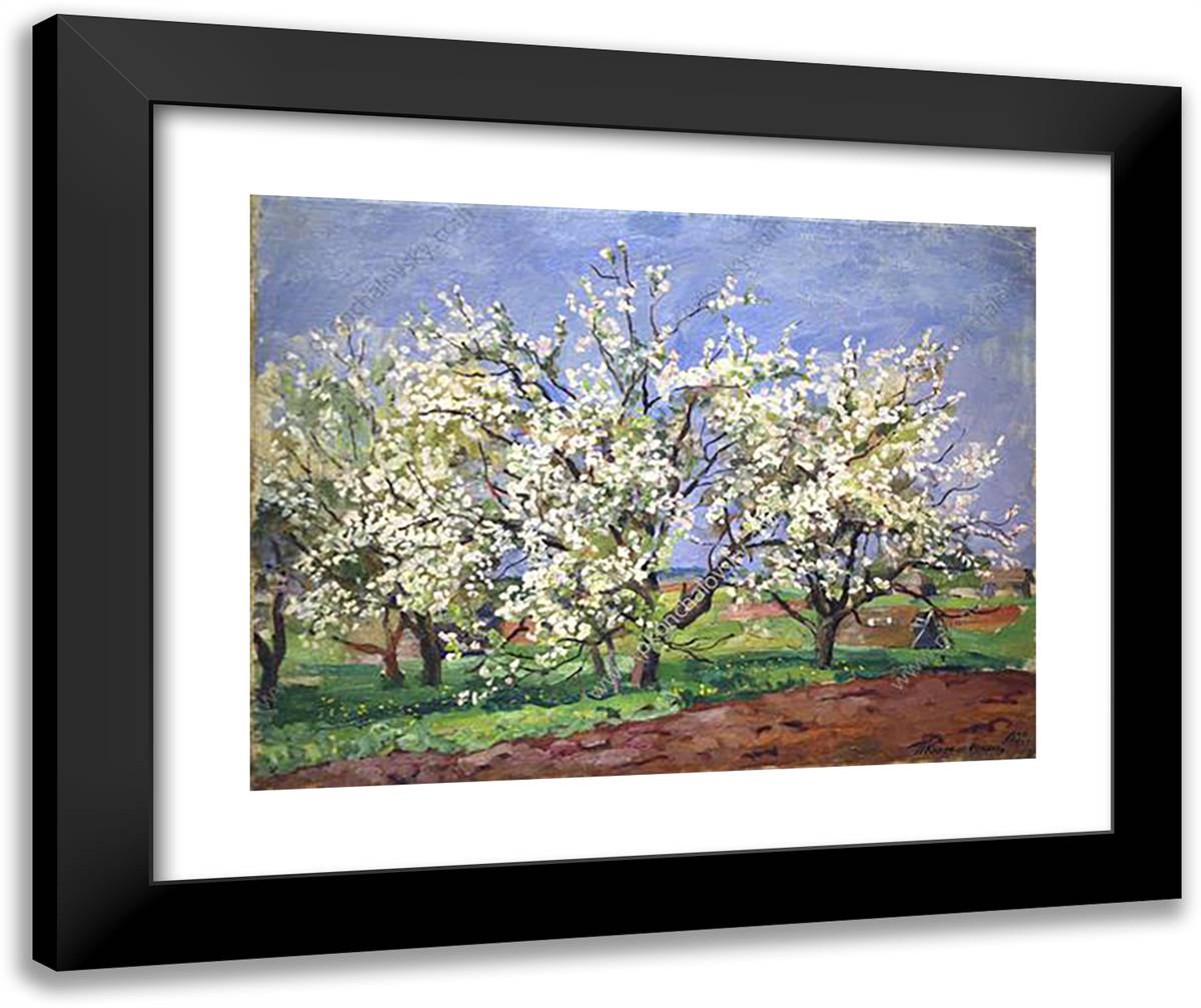 Apple Trees in Blossom. Blue Day. 24x20 Black Modern Wood Framed Art Print Poster by Konchalovsky, Piotr