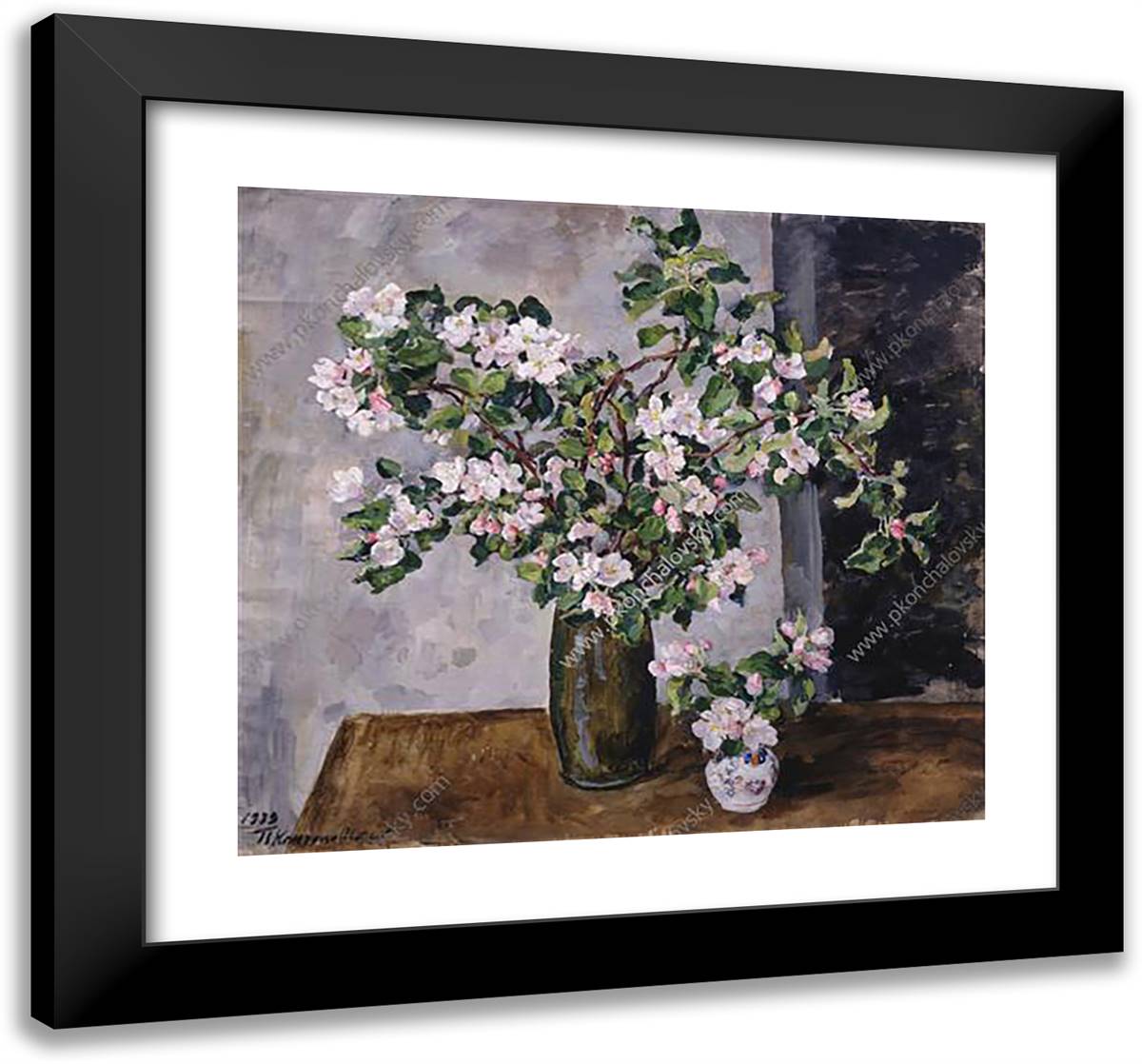 Apple Twigs in Bloom 21x20 Black Modern Wood Framed Art Print Poster by Konchalovsky, Piotr