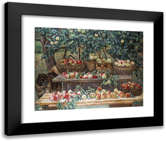 Apples and a Dog-Keeper 24x20 Black Modern Wood Framed Art Print Poster by Konchalovsky, Piotr