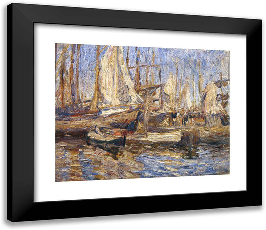 Arkhangelsk. Ships in Port. 23x20 Black Modern Wood Framed Art Print Poster by Konchalovsky, Piotr