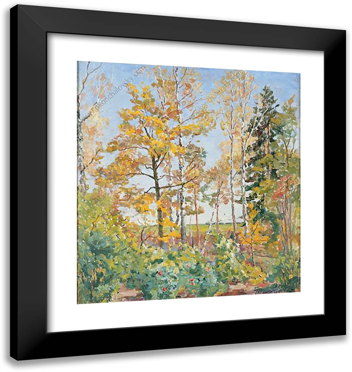 Autumn Landscape with Train 20x21 Black Modern Wood Framed Art Print Poster by Konchalovsky, Piotr