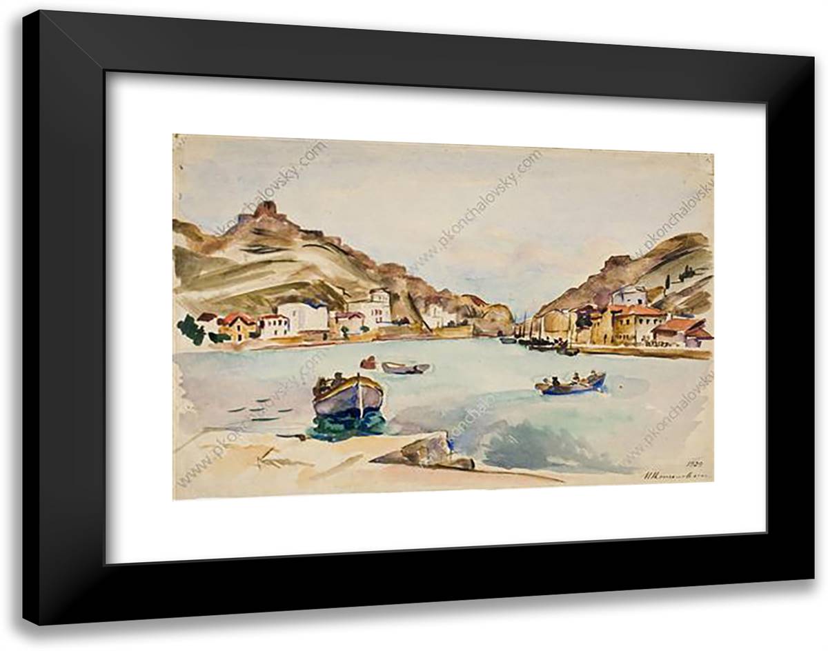 Balaklava. the Port. 24x19 Black Modern Wood Framed Art Print Poster by Konchalovsky, Piotr