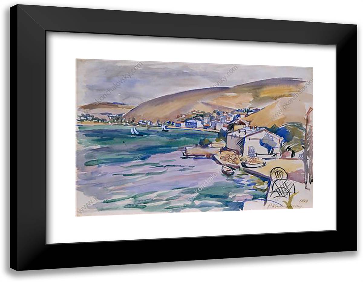 Balaklava. VIew of the City and the Bay. 24x19 Black Modern Wood Framed Art Print Poster by Konchalovsky, Piotr