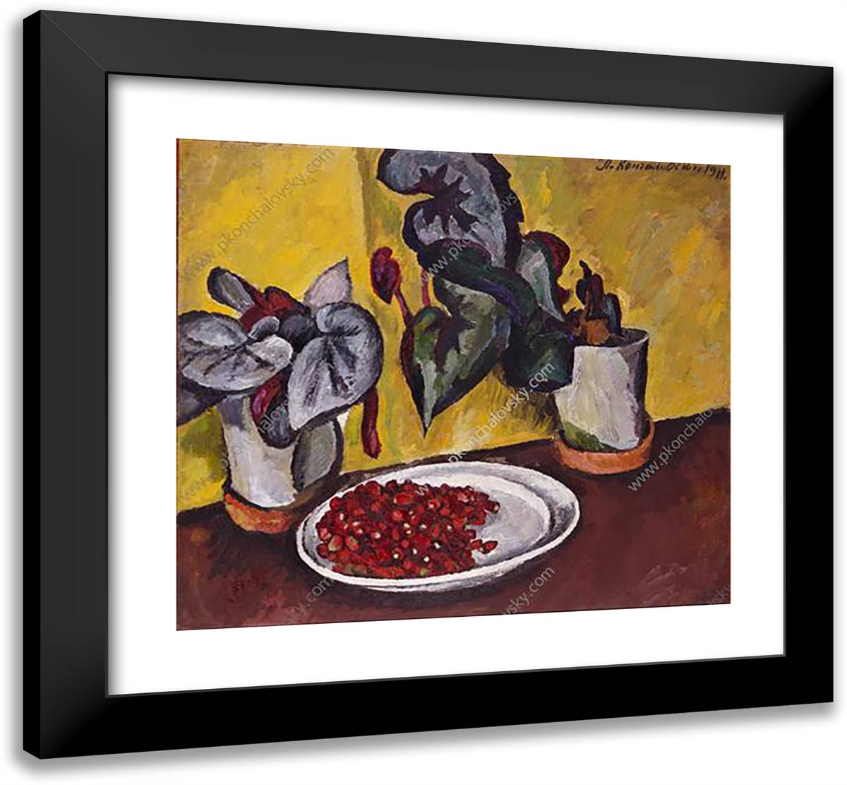 Berries and Begonias 22x20 Black Modern Wood Framed Art Print Poster by Konchalovsky, Piotr