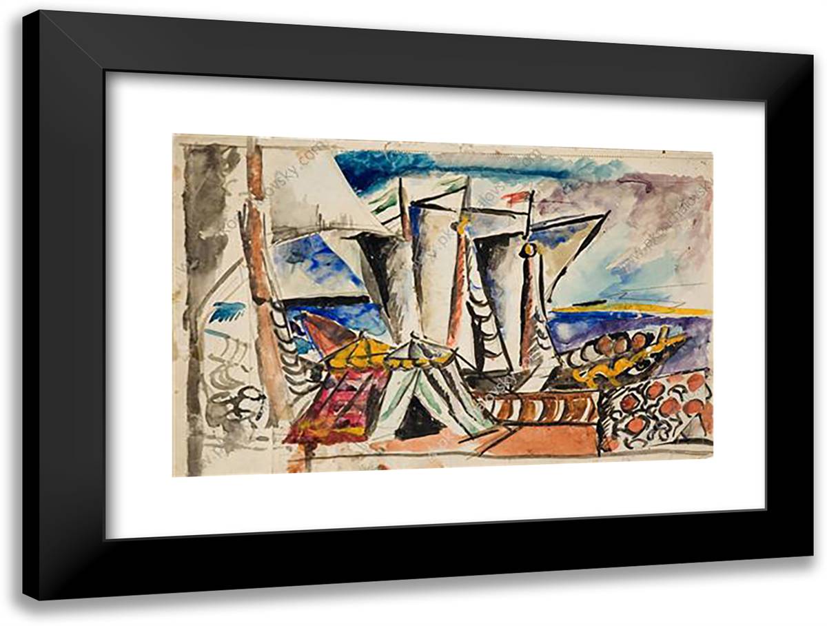 Boats 24x18 Black Modern Wood Framed Art Print Poster by Konchalovsky, Piotr