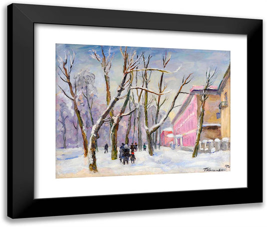 Bolshaya Sadovaya. Pink House. 24x20 Black Modern Wood Framed Art Print Poster by Konchalovsky, Piotr